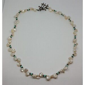 VINTAGE artisan baroque pearls necklace sterling silver 925 clasp beach boho.